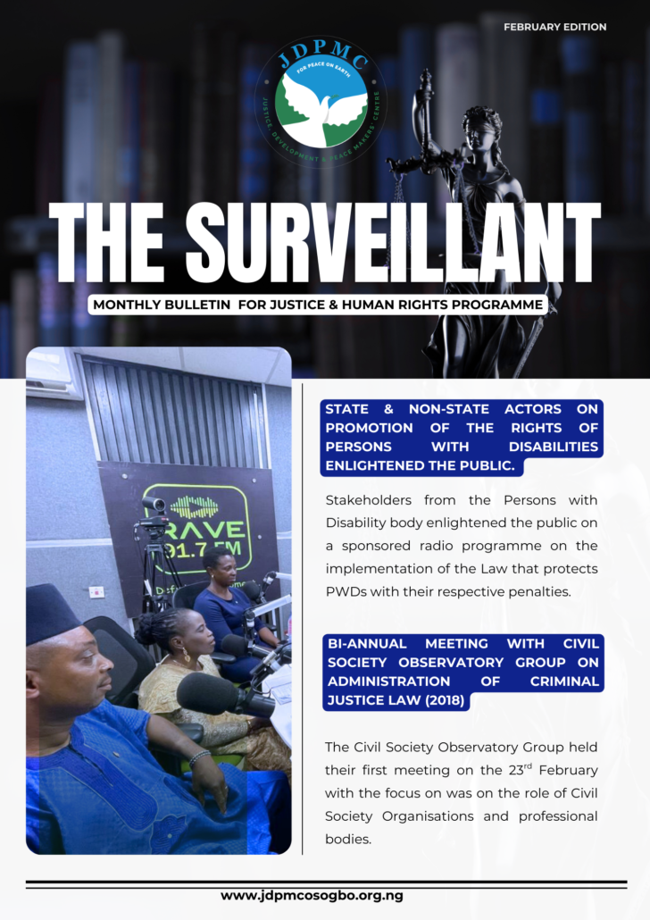 The Surveillant-Monthly Bulletin of Justice & Human Rights Programme(February Edition)